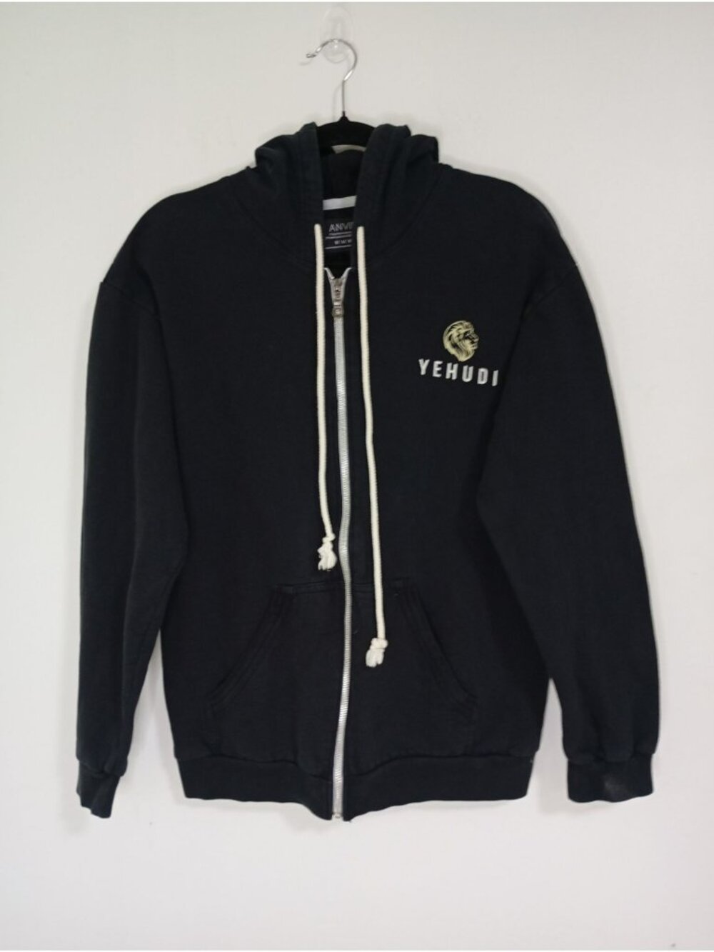 Anvil Black Zip-Up Hoodie With Lion Logo & Pockets Anvil Medium Cotton Blend